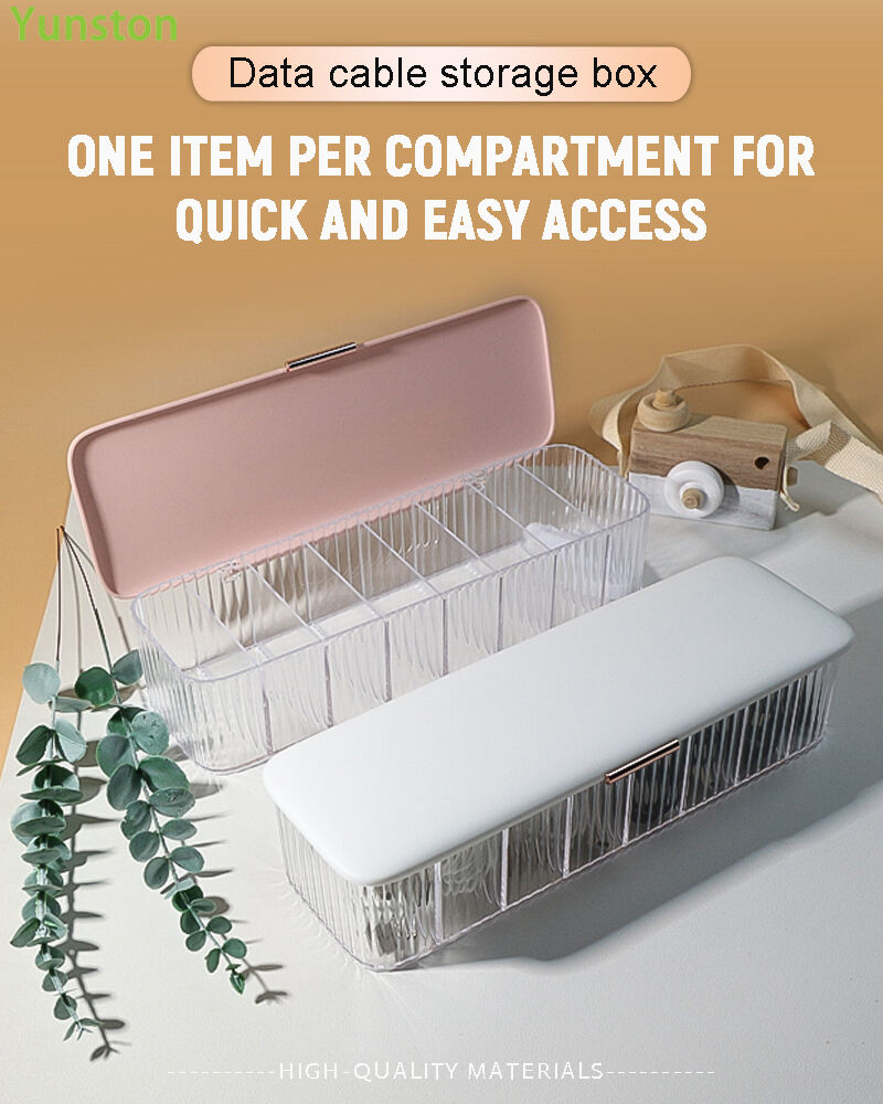 product dustproof transparent plastic storage box for usb data cable rectangle shape cover included-0