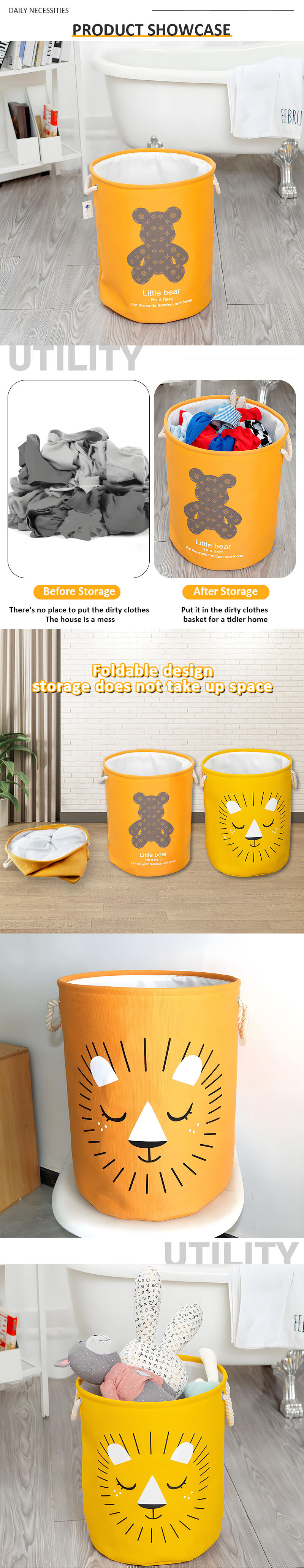 product childrens cartoon animal pattern folding cloth storage bags fabric toy organizer and storage bucket use for clothes-4