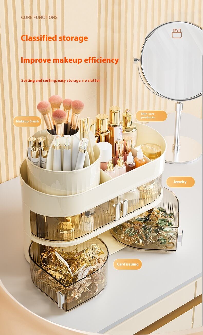 Wholesale Three-Layer INS Drawer with Lighted Cosmetic Mirror Double Sided Air Storage Box for Jewelry Combination Storage supplier