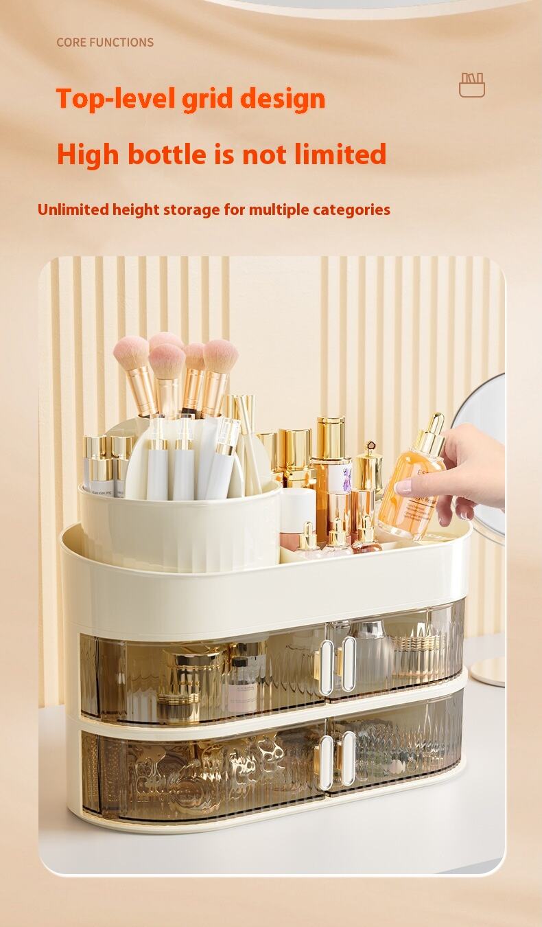Wholesale Three-Layer INS Drawer with Lighted Cosmetic Mirror Double Sided Air Storage Box for Jewelry Combination Storage factory