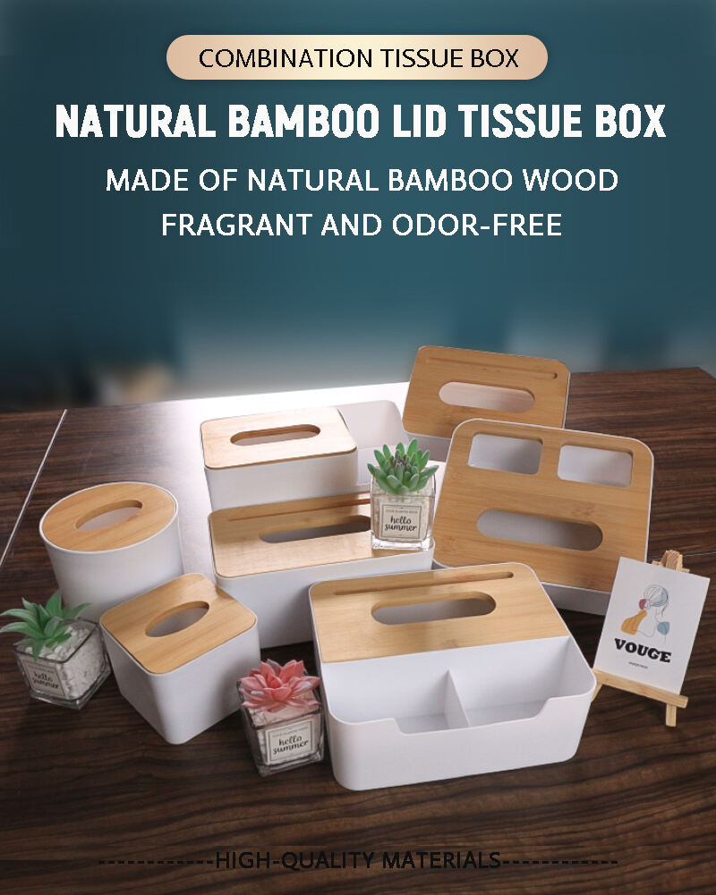 product 7 piece set of simple multi size multi function bamboo cover dust proof plastic napkin box hotel bar restaurant-0