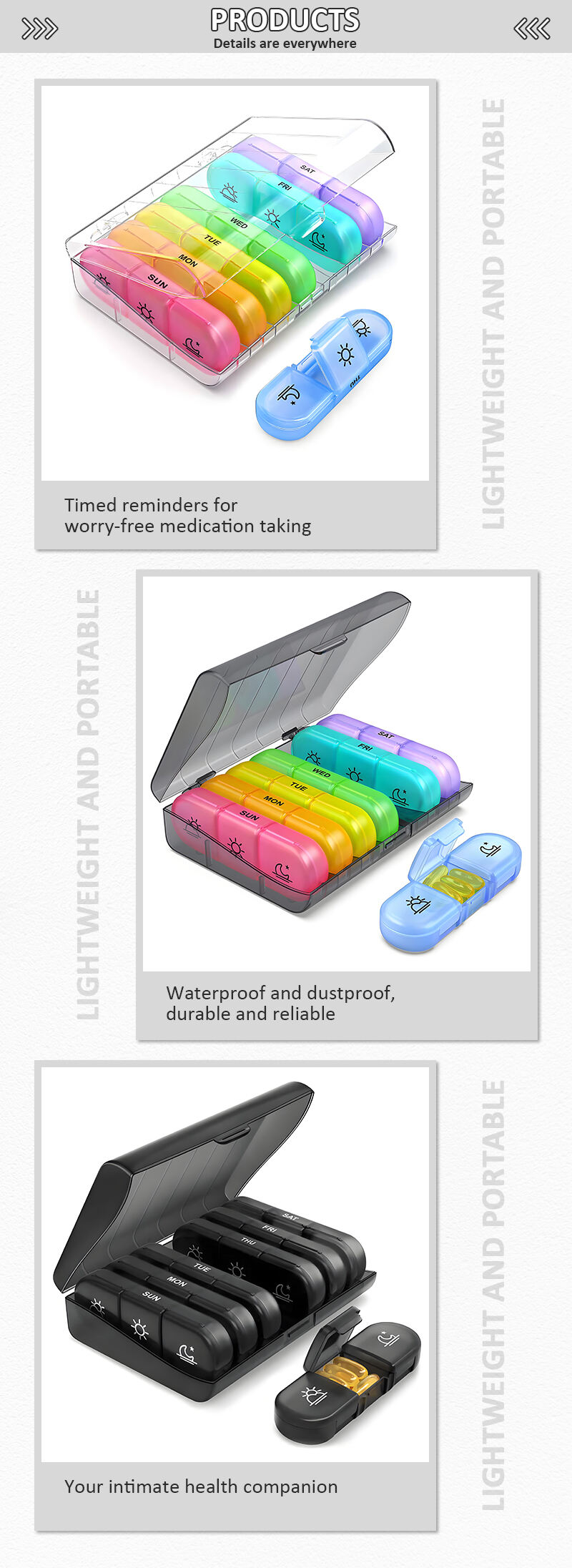 Plastic Single Pill Boxes Pill Case 3-Compartment Medicine Box Pill Box supplier