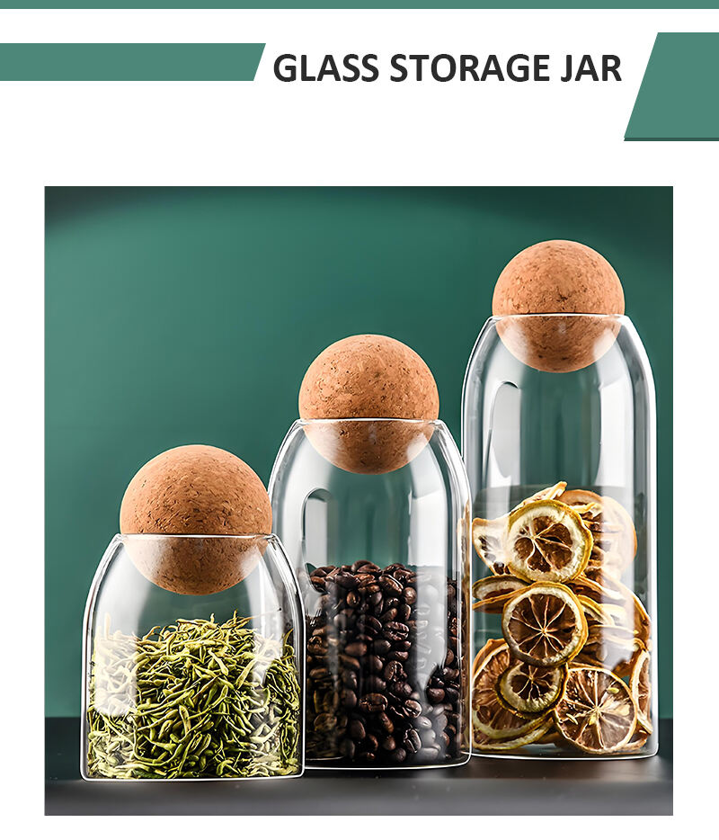 500/800/1200 Ml Multiple Size Food Container Kitchen Storage Glass Jar with Wood Ball Lid manufacture