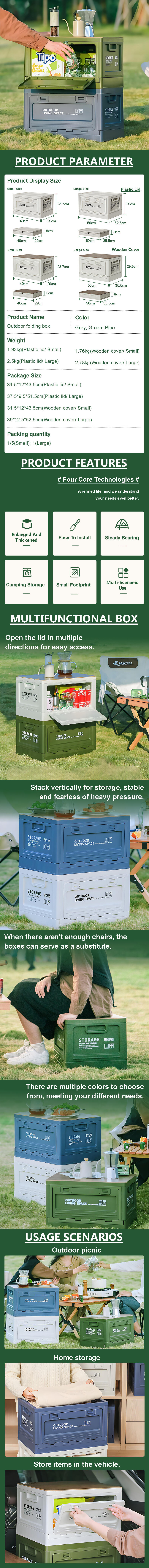 Kitchen Foldable Food Camping Table Multifunctional Plastic Outdoor Storage Boxes Foldable Camping Bins With Wooden Lid supplier
