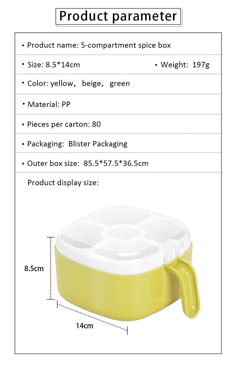 product wholesale 5 compartment spice box with spoon eco friendly pp plastic with lid hot kitchen supplies-4