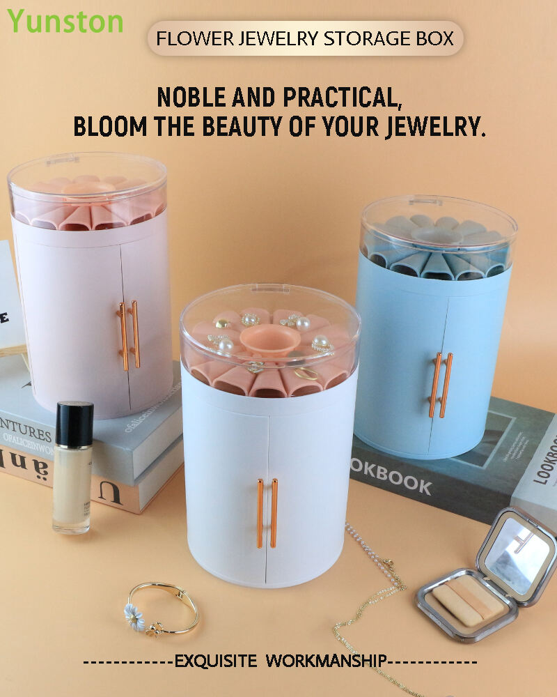 product small round multi layer transparent cylinder jewelry storage box table top organiser with ring tray lid multifunctional design-0