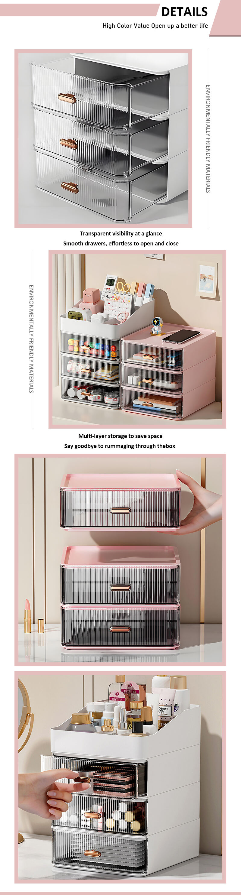 product customized minimalist cosmetics skincare products lipstick storage rack drawer style accessory storage desk neat storage box-6