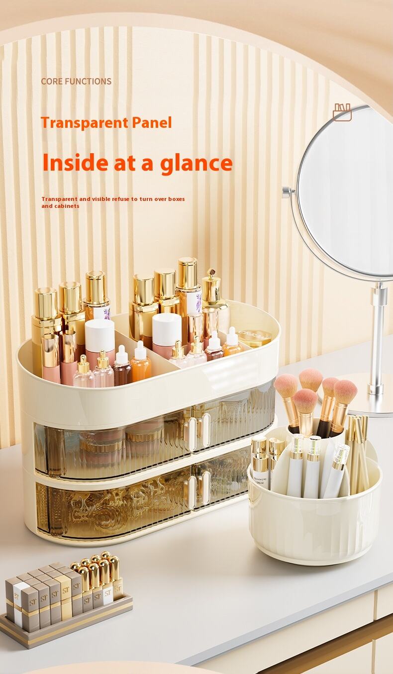 Wholesale Three-Layer INS Drawer with Lighted Cosmetic Mirror Double Sided Air Storage Box for Jewelry Combination Storage details