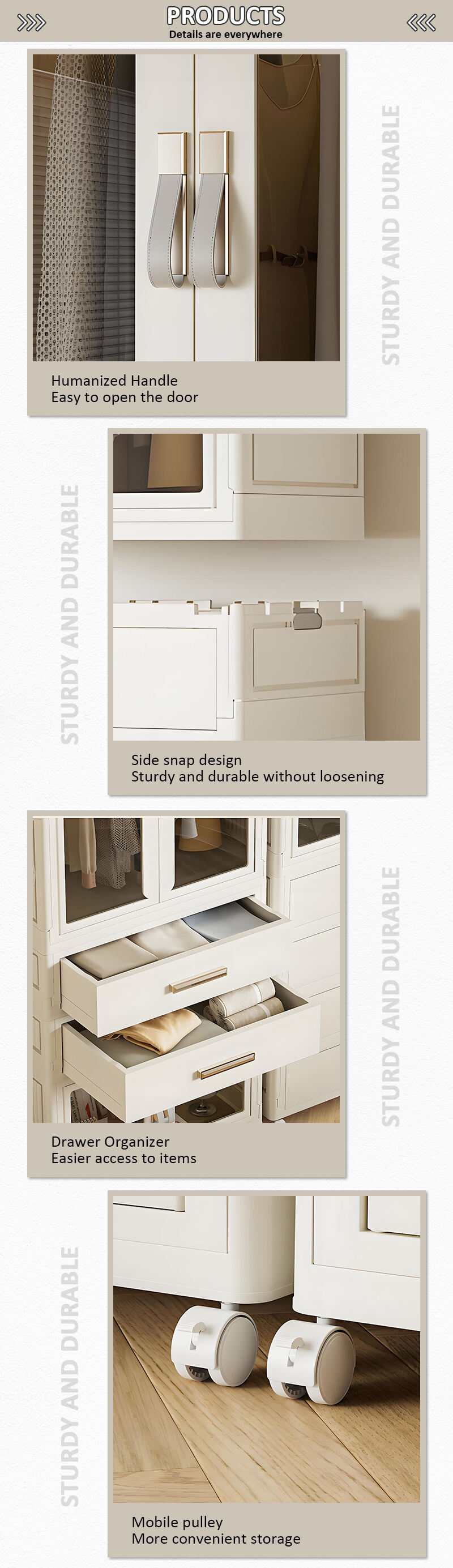 product hot selling white portable foldable plastic wardrobe multifunctional conveniently assembled for bedroom living room bathroom-3