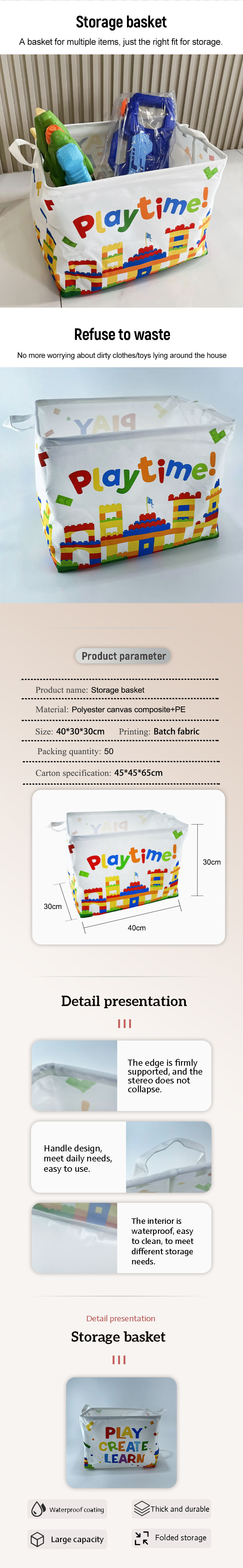 2024 Hot Selling Large Capacity Foldable Toy Storage Box Waterproof Soft Fabric with Handle Dirty Storage Solution factory