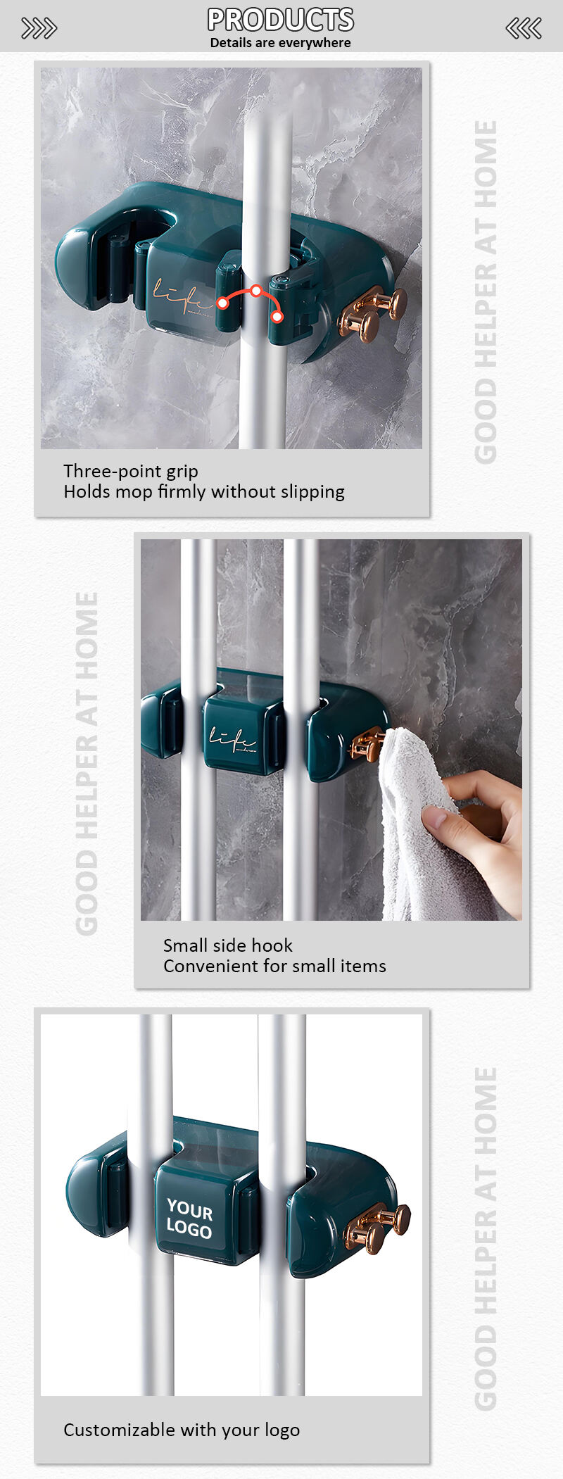 product hot home multifunctional wall mounted bathroom storage racks hole free plastic rag hooks broom mop clip storage for kitchen use-5
