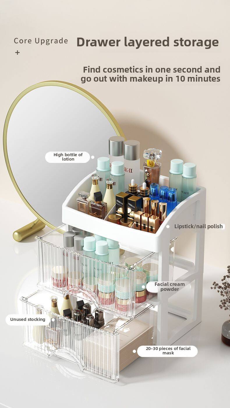 Large Capacity Multi-layer Drawer Storage Cabinet New Desktop Dormitory Organizer Box for Cosmetics Masks Plastic details