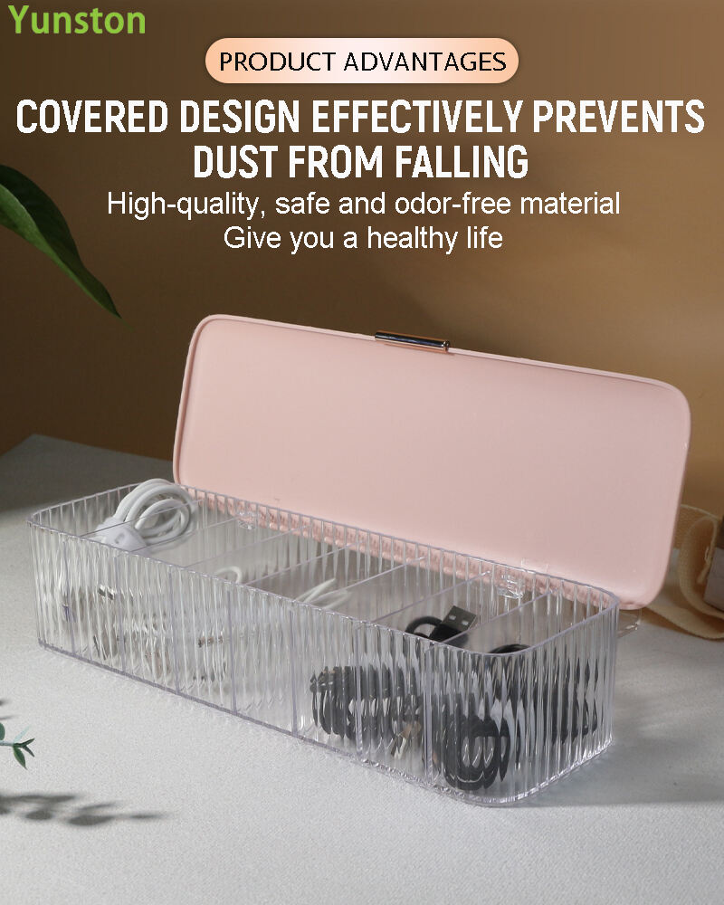 product dustproof transparent plastic storage box for usb data cable rectangle shape cover included-1