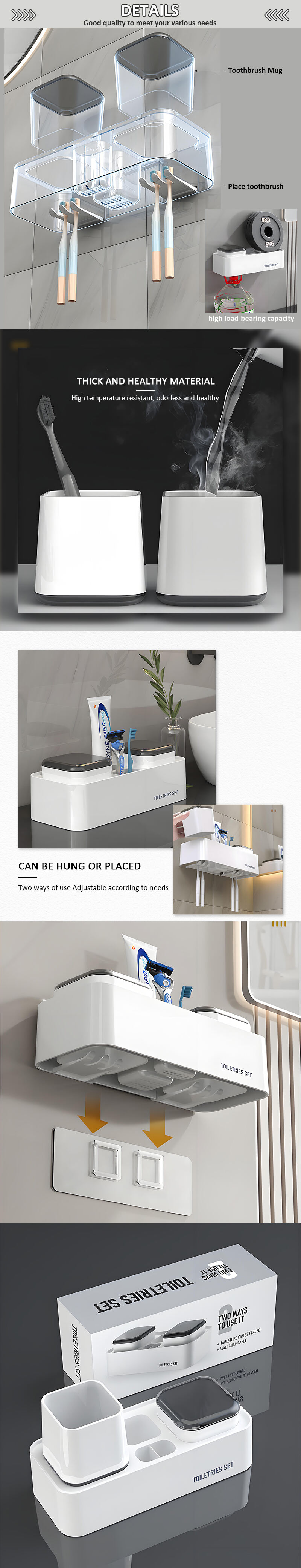 product household wall mounted toothbrush holder with two cup no punching required high quality bathroom toothbrush holder-6