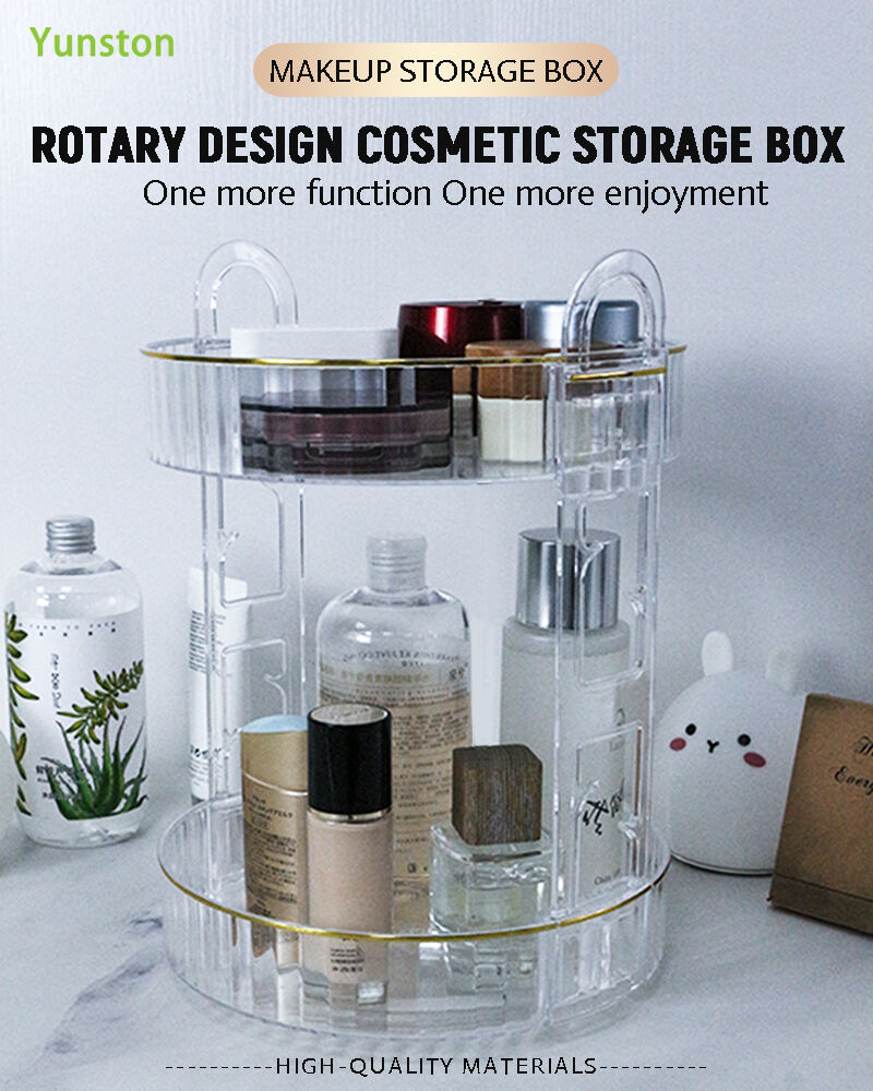 product home desktop dresser shelving storage holders racks 360 degree rotating disk double layer transparent cosmetics storage rack-0