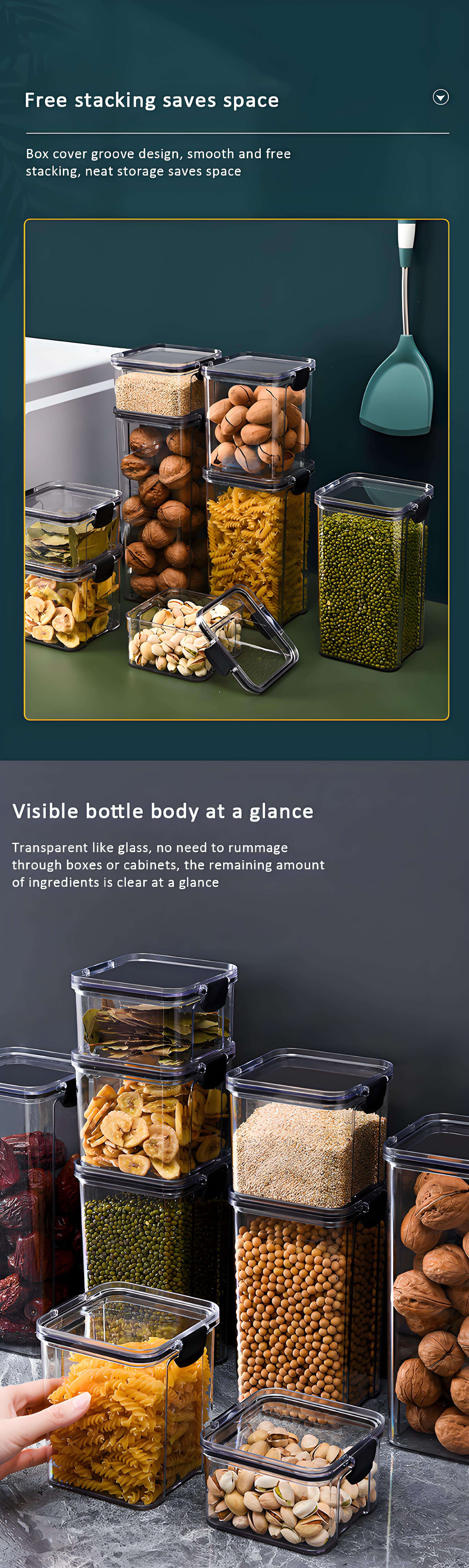 Hot Products Kitchen Storage Transparent PET Food Storage Boxes Plastic Sealed Jars with Airtight Lids details