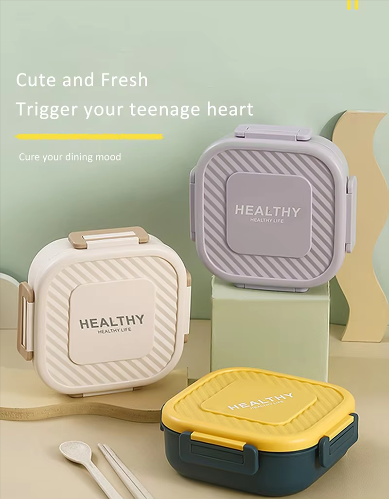 Food Grade Plastic 1300ml 3-compartment Rectangular Thermal School Tiffin Stainless Steel Bento Kids Lunch Box for Adult manufacture