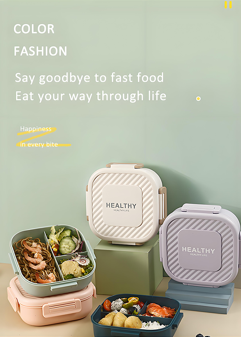 Hot Selling Wholesale Simple Rectangular Three Grid Food Grade Plastic Anti Drop Lunch and Dinner Boxes for Children and Adults details