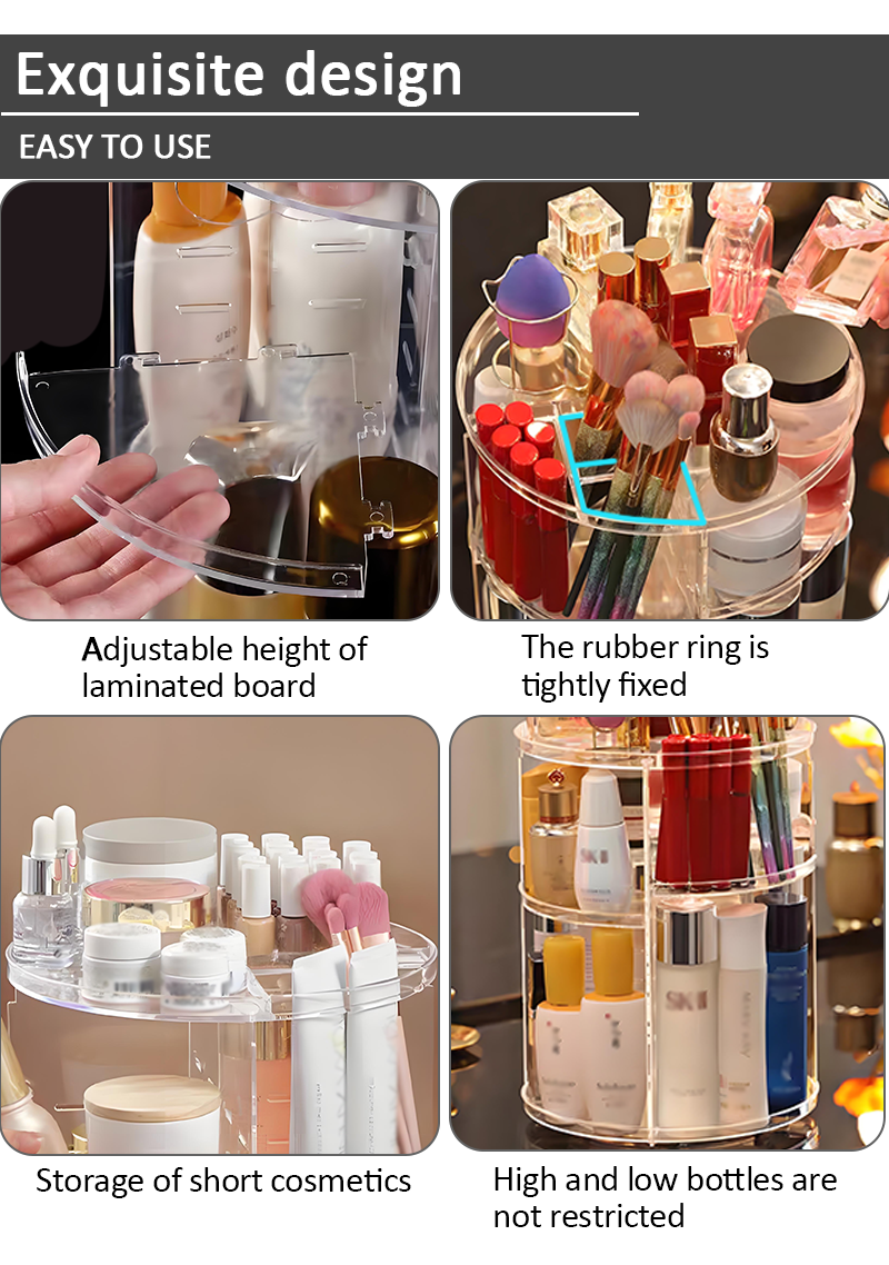 product promotional 360 degree rotating transparent plastic cosmetic organizer removable makeup storage box-8