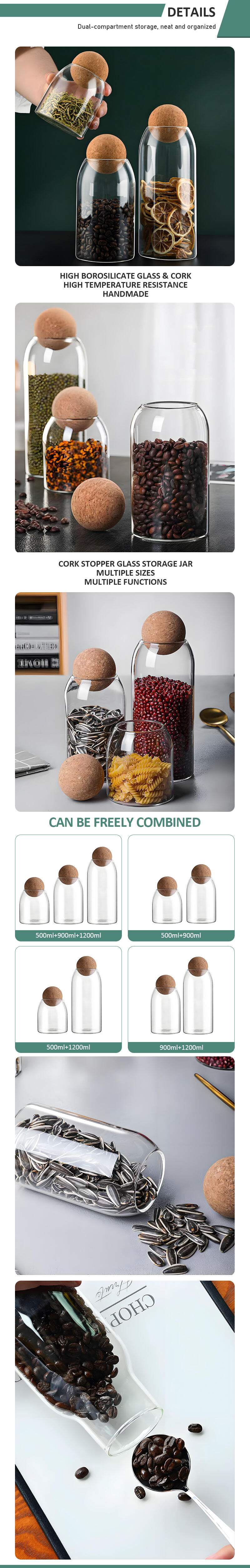 500/800/1200 Ml Multiple Size Food Container Kitchen Storage Glass Jar with Wood Ball Lid supplier