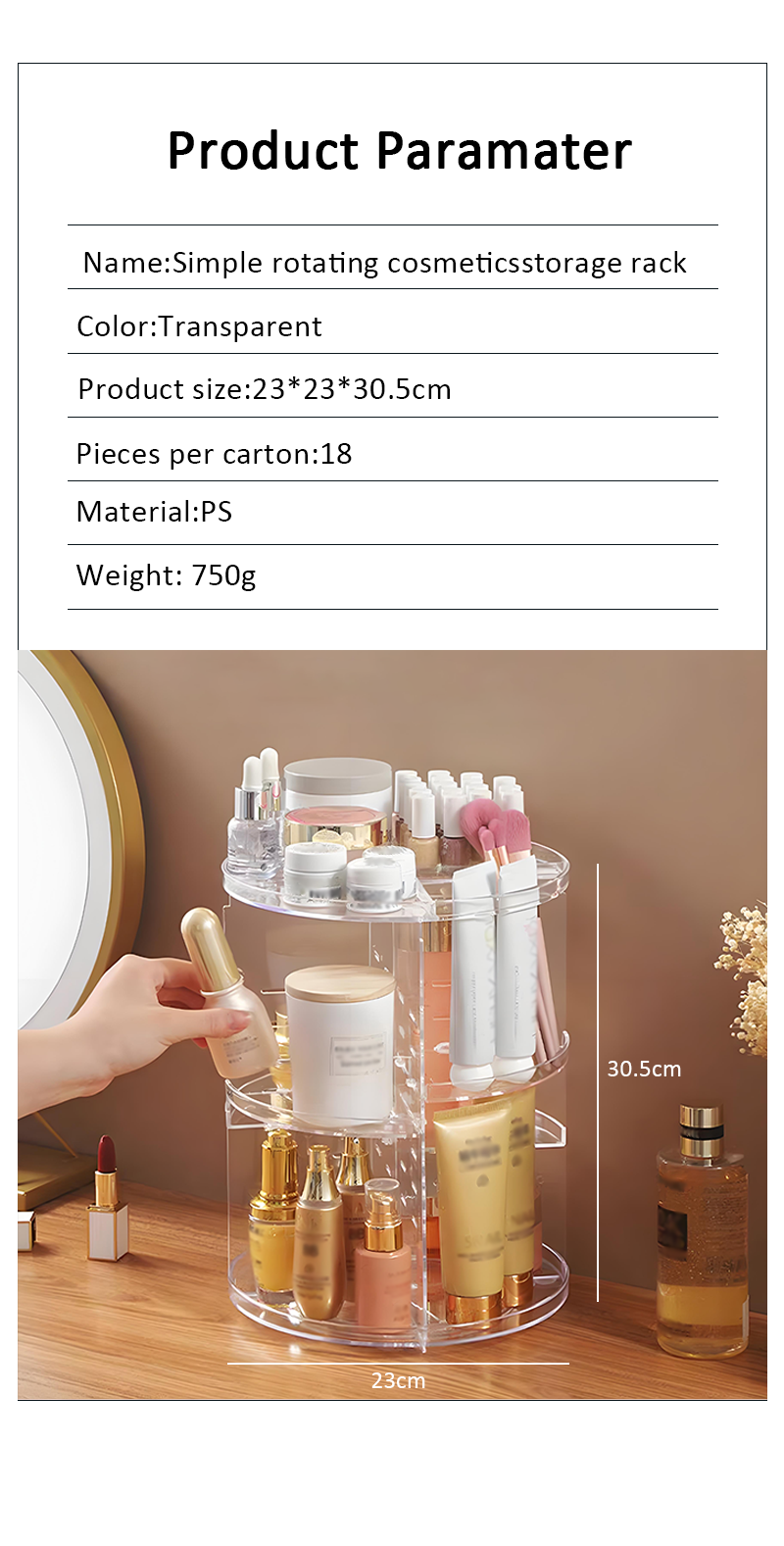 product promotional 360 degree rotating transparent plastic cosmetic organizer removable makeup storage box-4