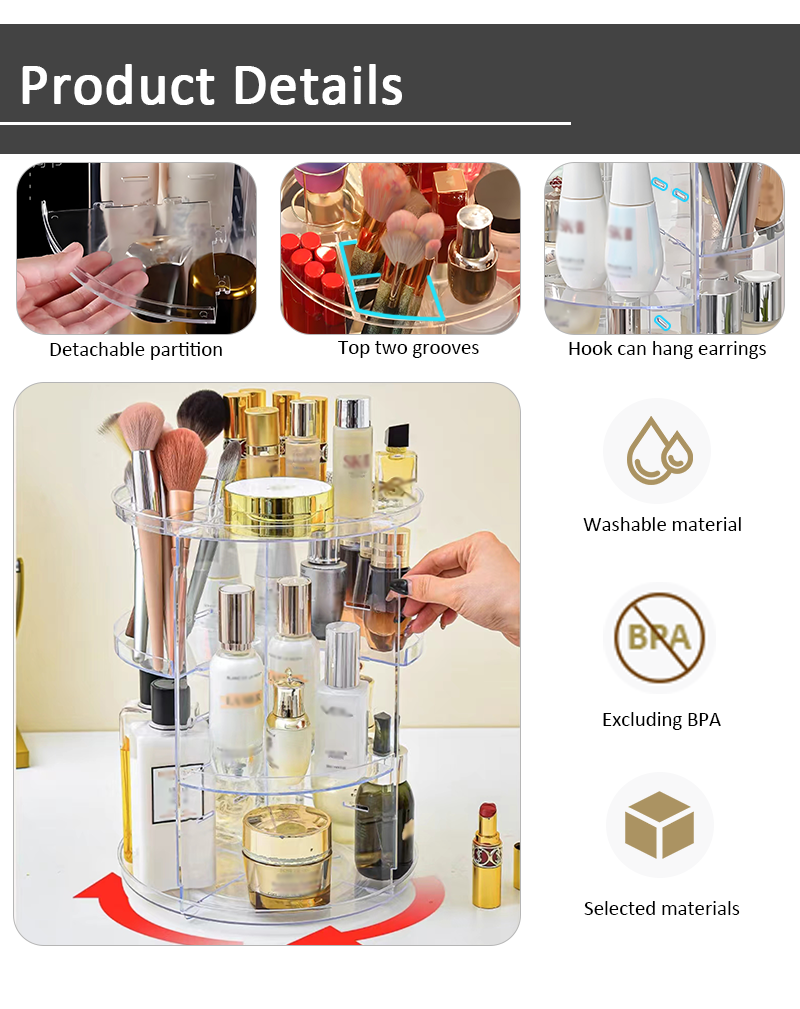 product promotional 360 degree rotating transparent plastic cosmetic organizer removable makeup storage box-9