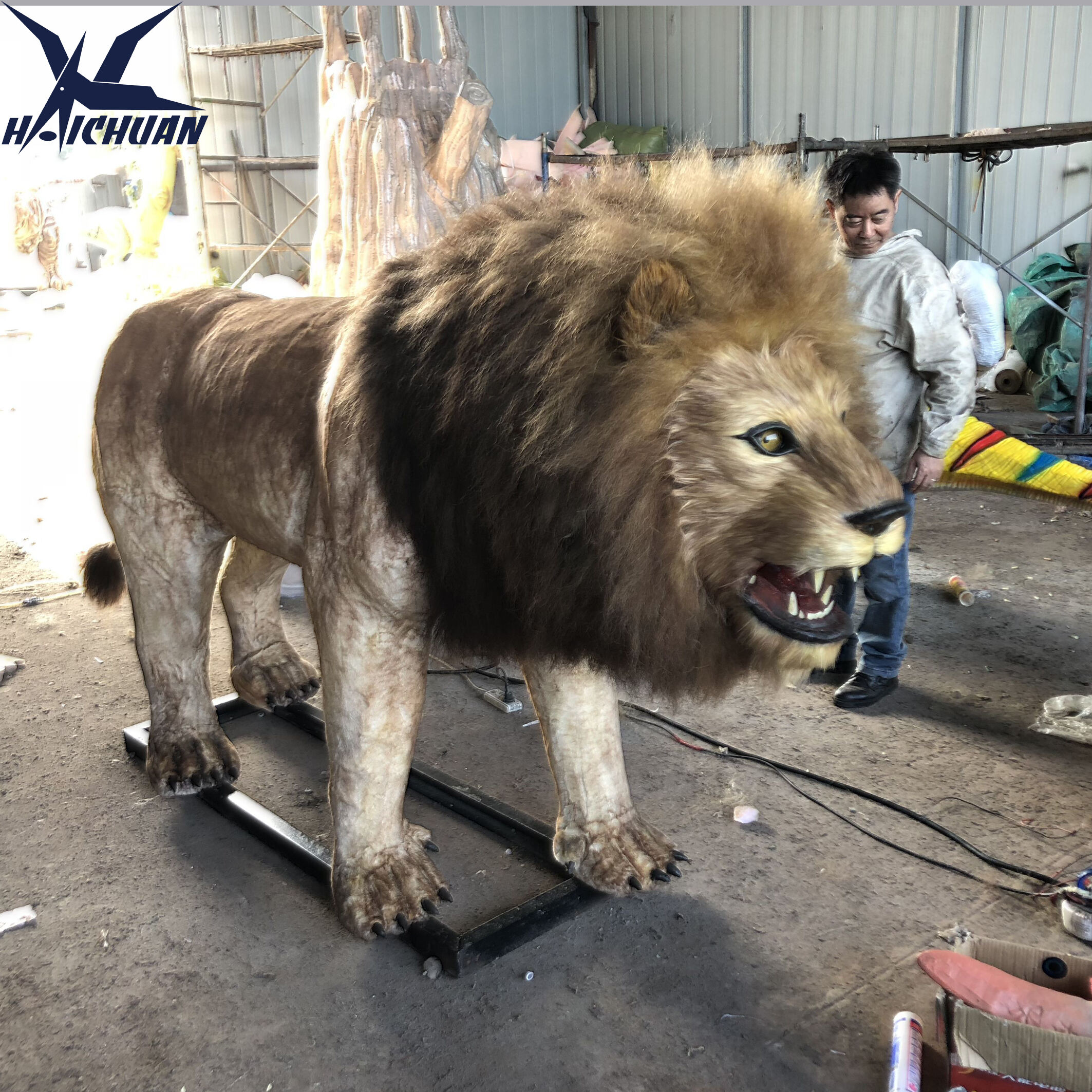 product custom design animated real size animatronic animal moving lion model for sale-2