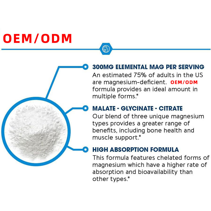 مركب المغنيسيوم الثلاثي 300 ملغ من سيترات المغنيسيوم غليسينات مالات للعضلات والأعصاب، طاقة عالية الامتصاص، نباتي غير معدل وراثيًا، 90 كبسولة مصنع