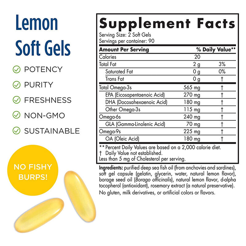  Omega 3 fish oil, Lemon Flavor - 565 mg Omega-3-180 Soft Gels - EPA & DHA with Added GLA - Healthy Skin & Join supplier