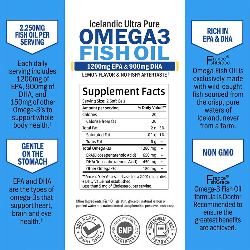 Fish Oil Omega 3 EPA & DHA 2250 mg - Burpless Lemon Flavor Triple Strength Supplement  manufacture