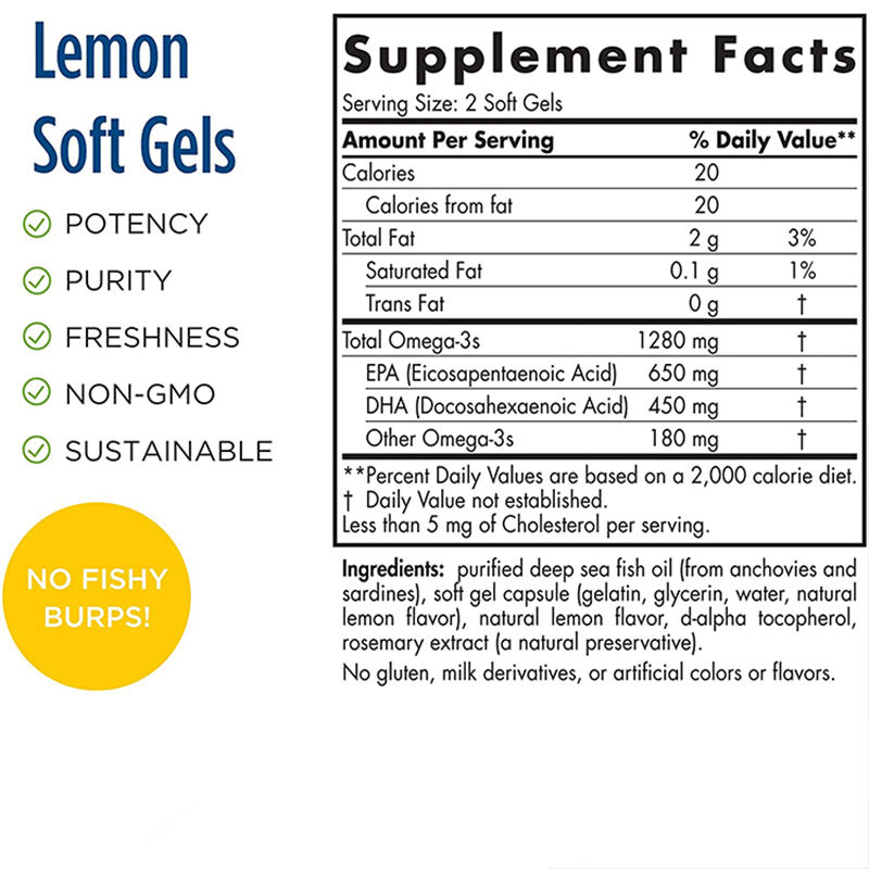 Omega 3 fish oil , Lemon Flavor - 1280 mg Omega-3-90 Soft Gels  manufacture