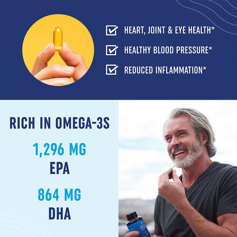 Fish Oil Omega 3 + EPA & DHA, 3600 mg | Triple Strength Brain, Heart, Joints, Skin and Immune Support details