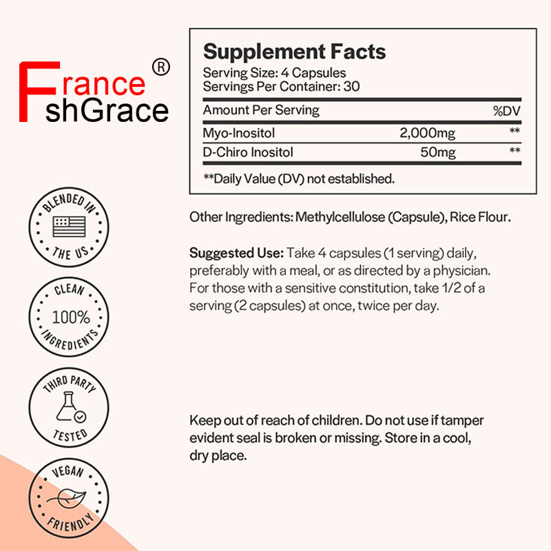 Myo-Inositol & D-Chiro Inositol التوازن الهرموني، دعم وظيفة المبيض 120 كبسولة تصنيع