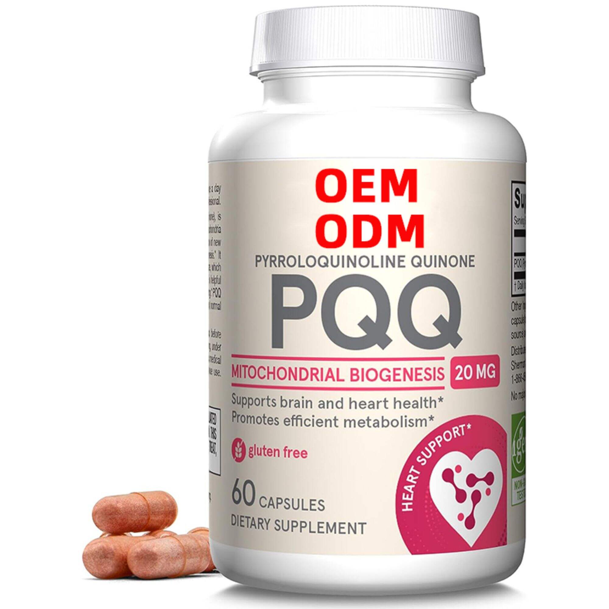 PQQ 20 mg - 60 Servings (Capsules) - Aids Mitochondrial Biogenesis & Metabolism - Supports Brain, Heart Health & Cognitive Function - PQQ Dietary Supplement - Gluten Free