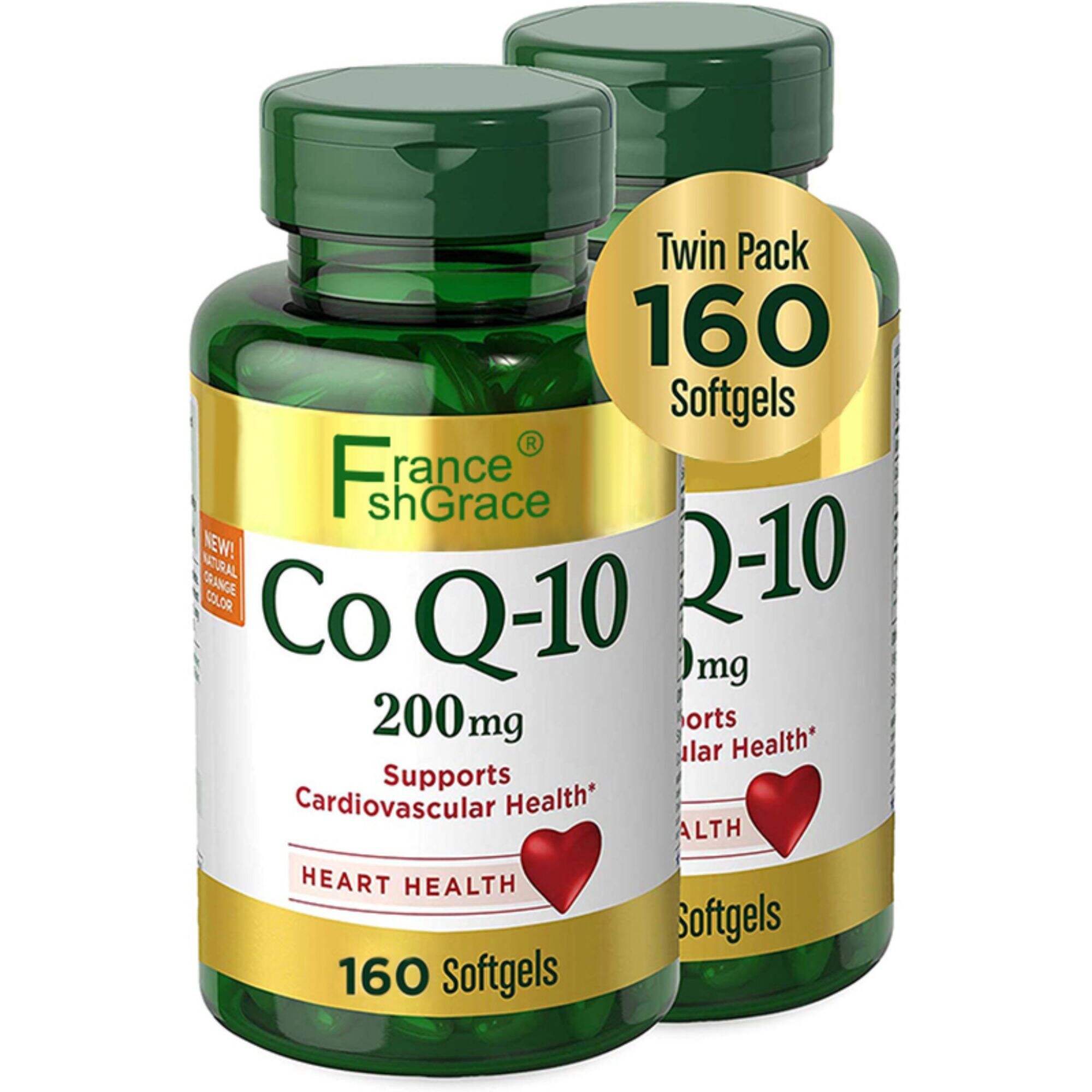 ผลิตภัณฑ์เสริมอาหาร CoQ-10 บำรุงหัวใจและหลอดเลือดและสุขภาพหัวใจ แพ็คคู่ 200 มก