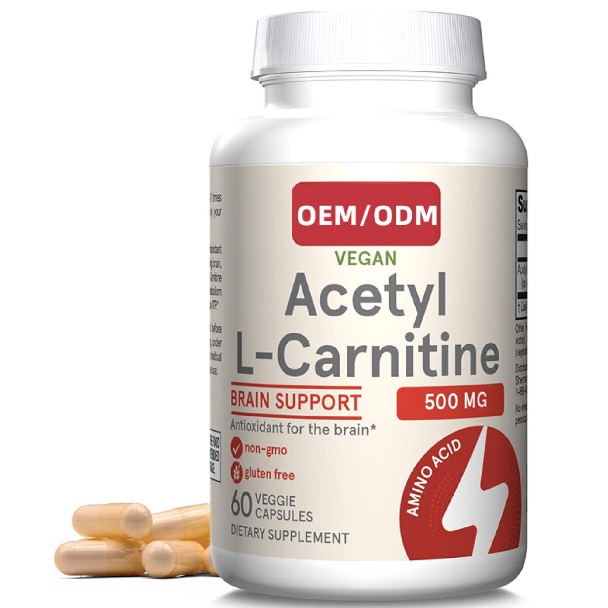 Acetyl L-Carnitine 500 mg - การป้องกันสารต้านอนุมูลอิสระสำหรับสมอง - รองรับการผลิตพลังงานและการเผาผลาญ - สุขภาพหัวใจและหลอดเลือด - แคปซูลผัก 60 แคปซูล