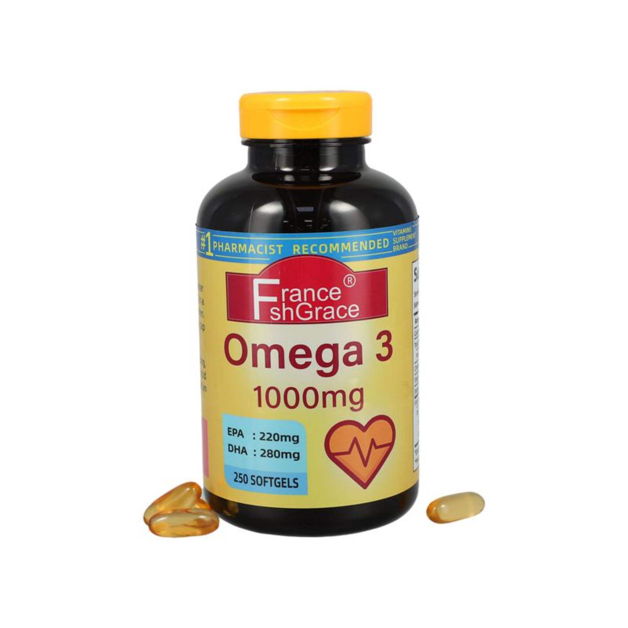 Fish Oil 1000 mg, 250 Softgels Value Size, Fish Oil Omega 3 Supplement For Heart Health