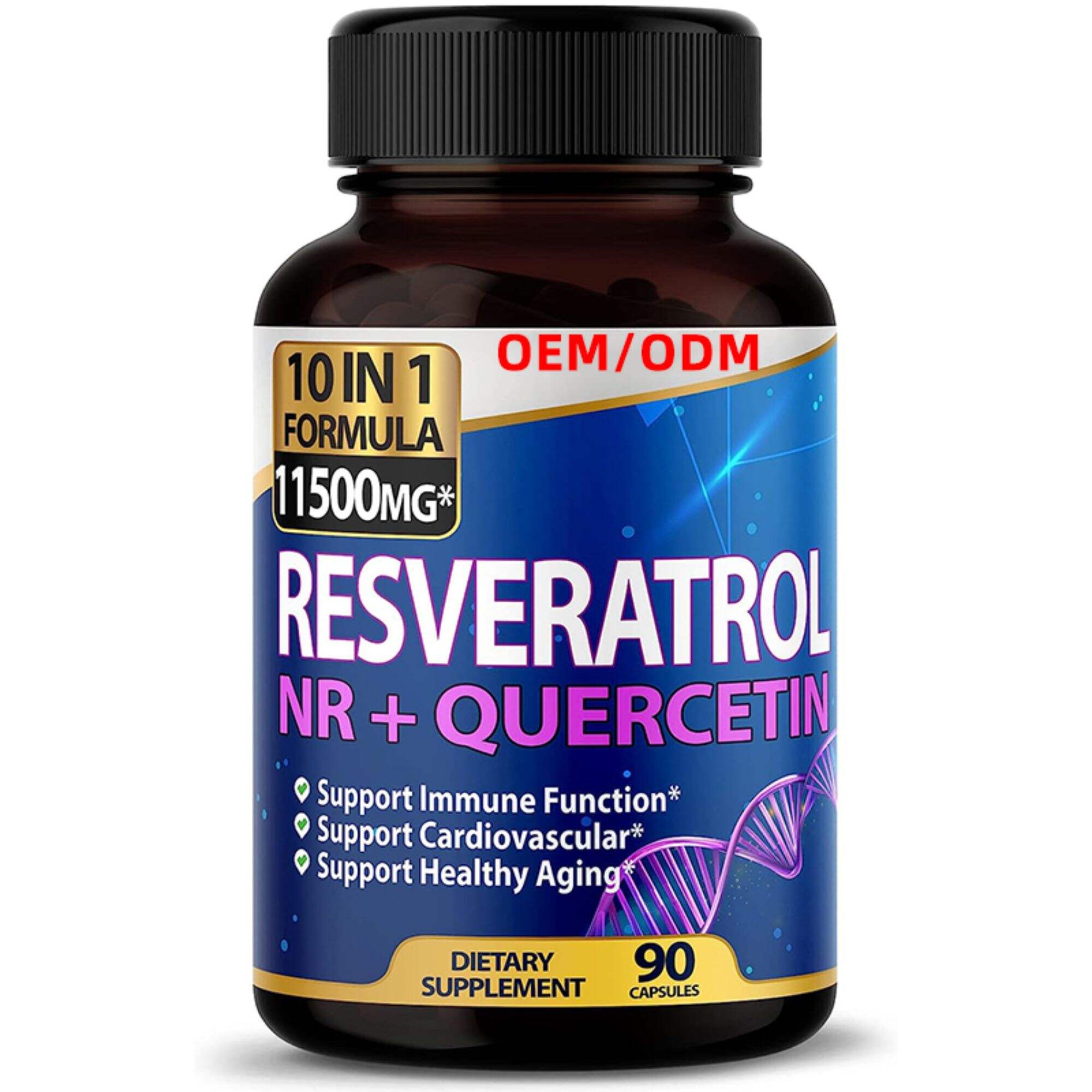 Resveratrol NR+Quercetin10 in 1 High Strength Resveratrol 11,500MG with Quercetin Healthy Aging Immune Brain Boost Joint Support (90 Count)