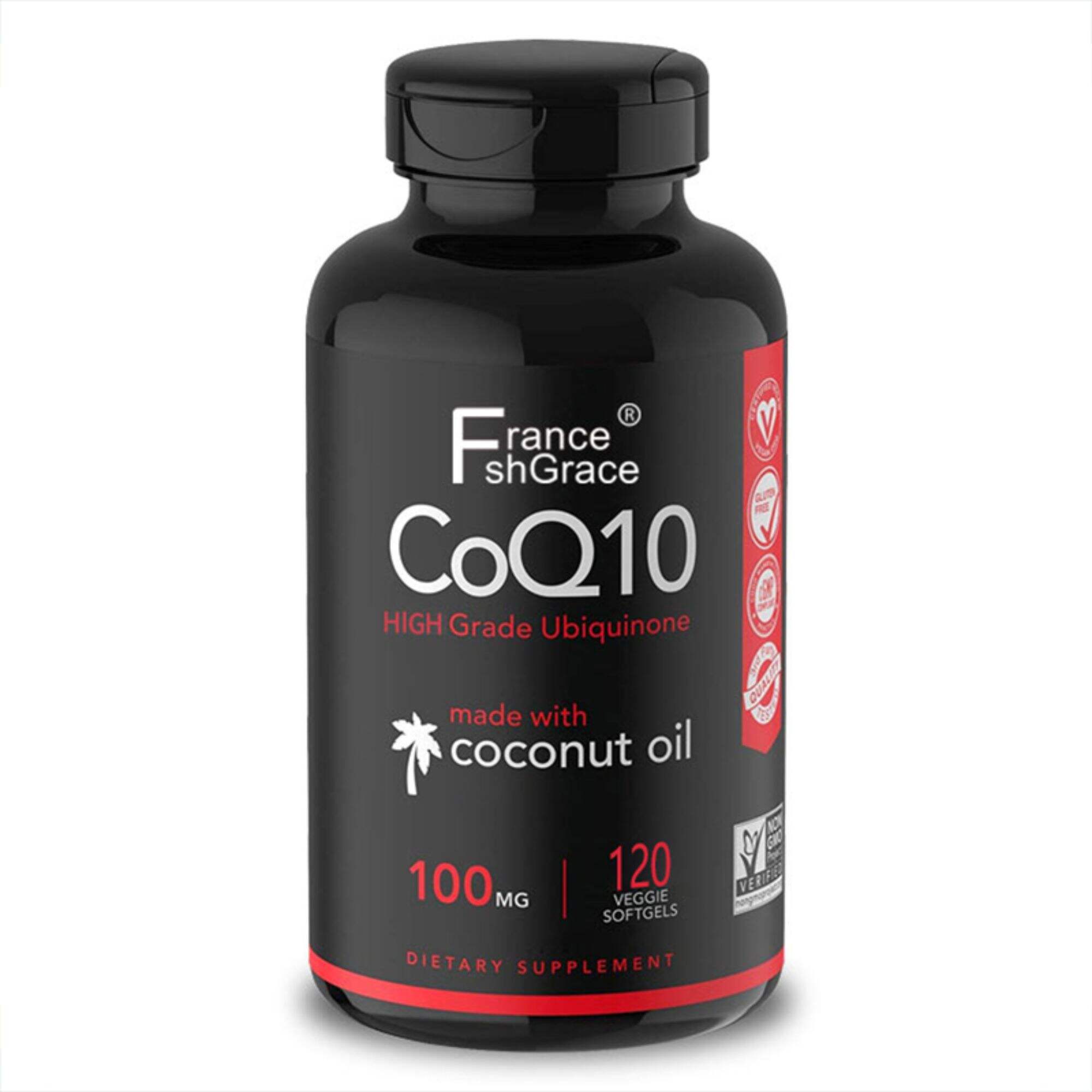 CoQ10 100mg Enhanced with Coconut Oil & Bioperine (Black Pepper) for Better Absorption | Vegan Certified and Non-GMO Verified