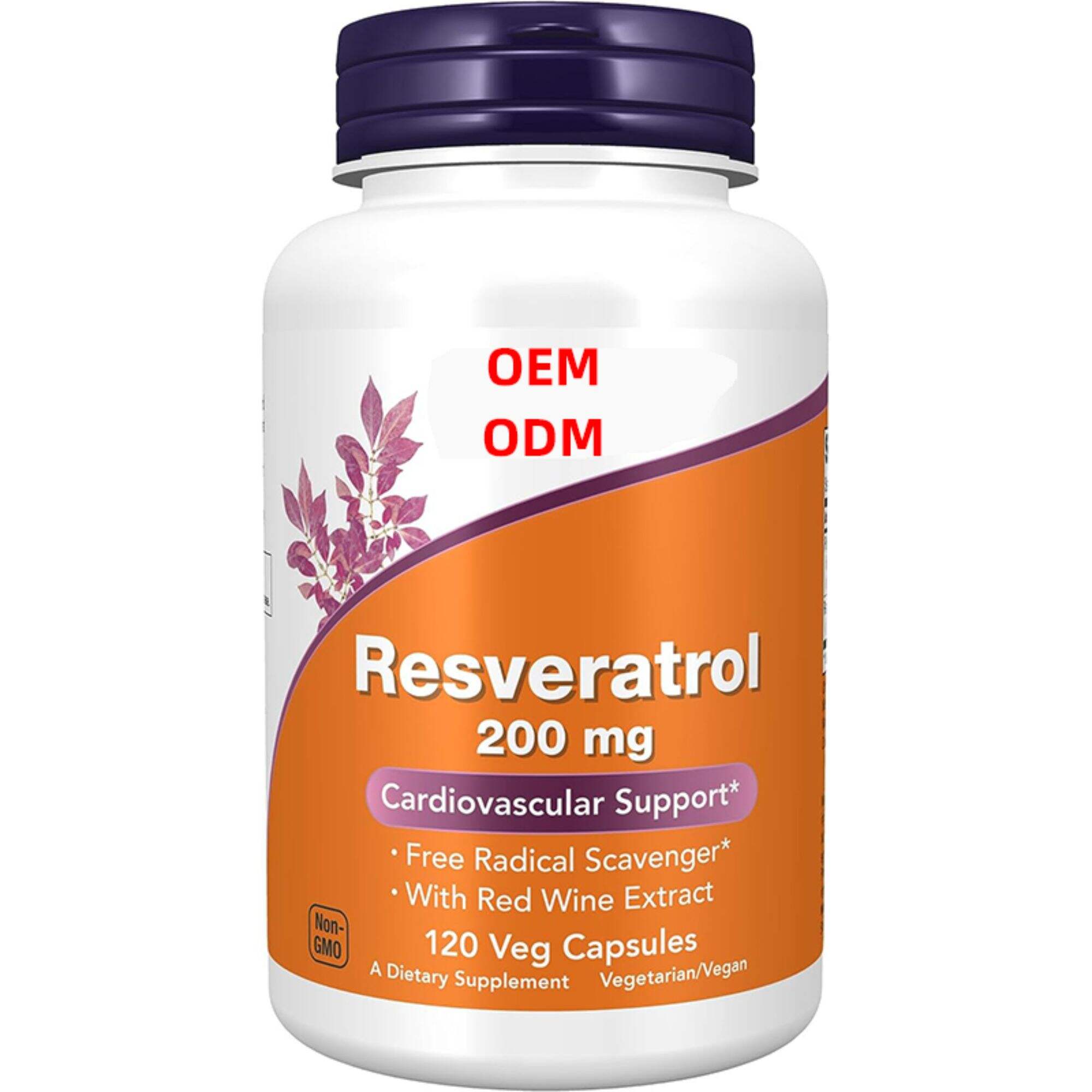 ผลิตภัณฑ์เสริมอาหารเพื่อสุขภาพ Resveratrol จากธรรมชาติ 200 มก. พร้อมสารสกัดจากไวน์แดง, แคปซูลผัก 120 มก