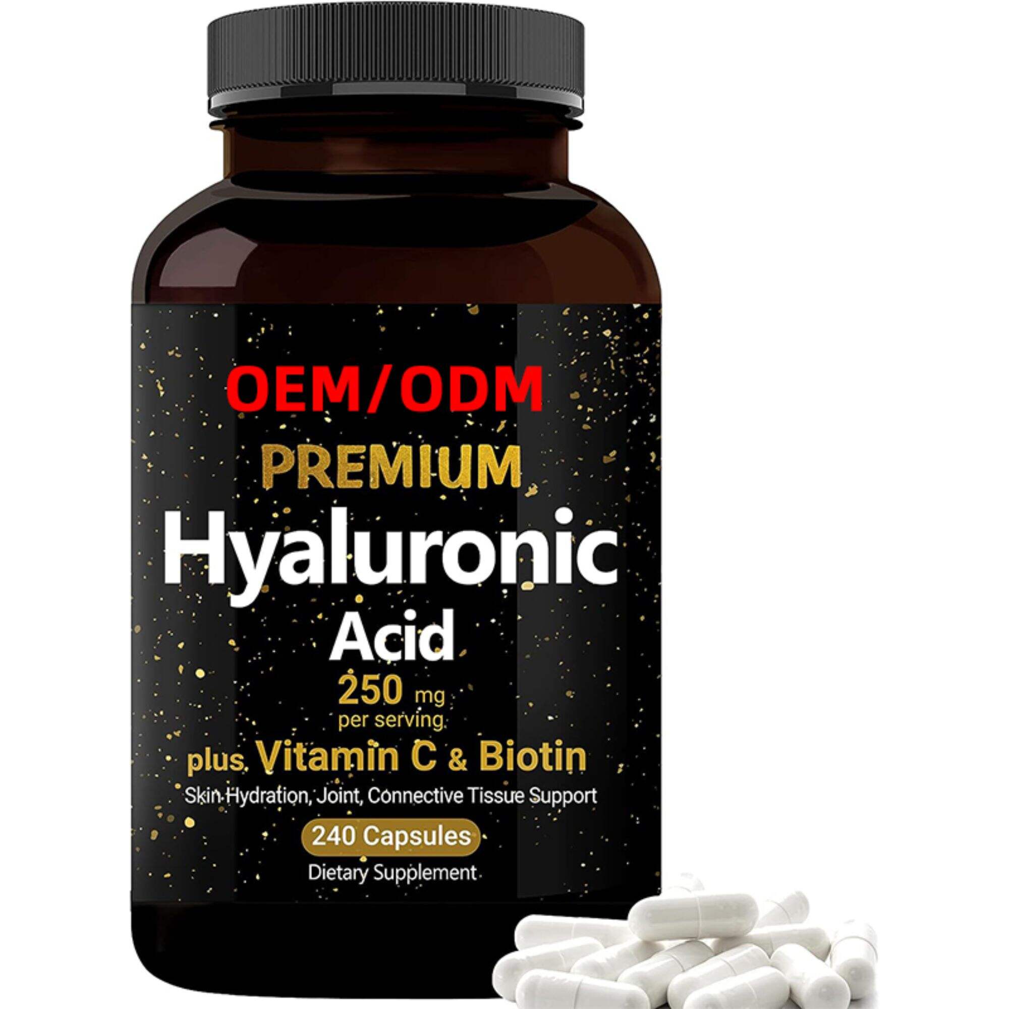 Hyaluronic Acid Supplements 250mg 240 Capsules, with Biotin 5000mcg & Vitamin C 25mg, 3 in 1 Support  Skin Hydration, Joint Lubrication, Hair and Eye Health