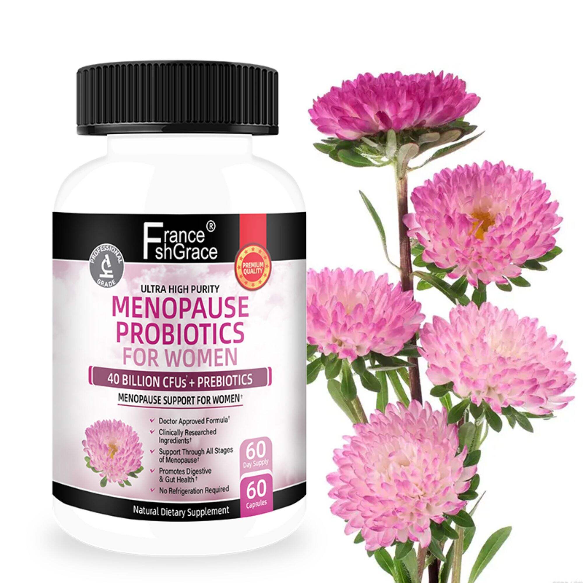 Probiotic na Suporta sa Menopause ng Kababaihan - Mga Natatanging Panlunas sa Menopause Hot Flashes, Pagpapawis sa Gabi, Pagbabago ng Mood at Balanse ng Hormone - Supplement ng Menopause ng Kababaihan Astragalus - 60 Tablet 60 Servings