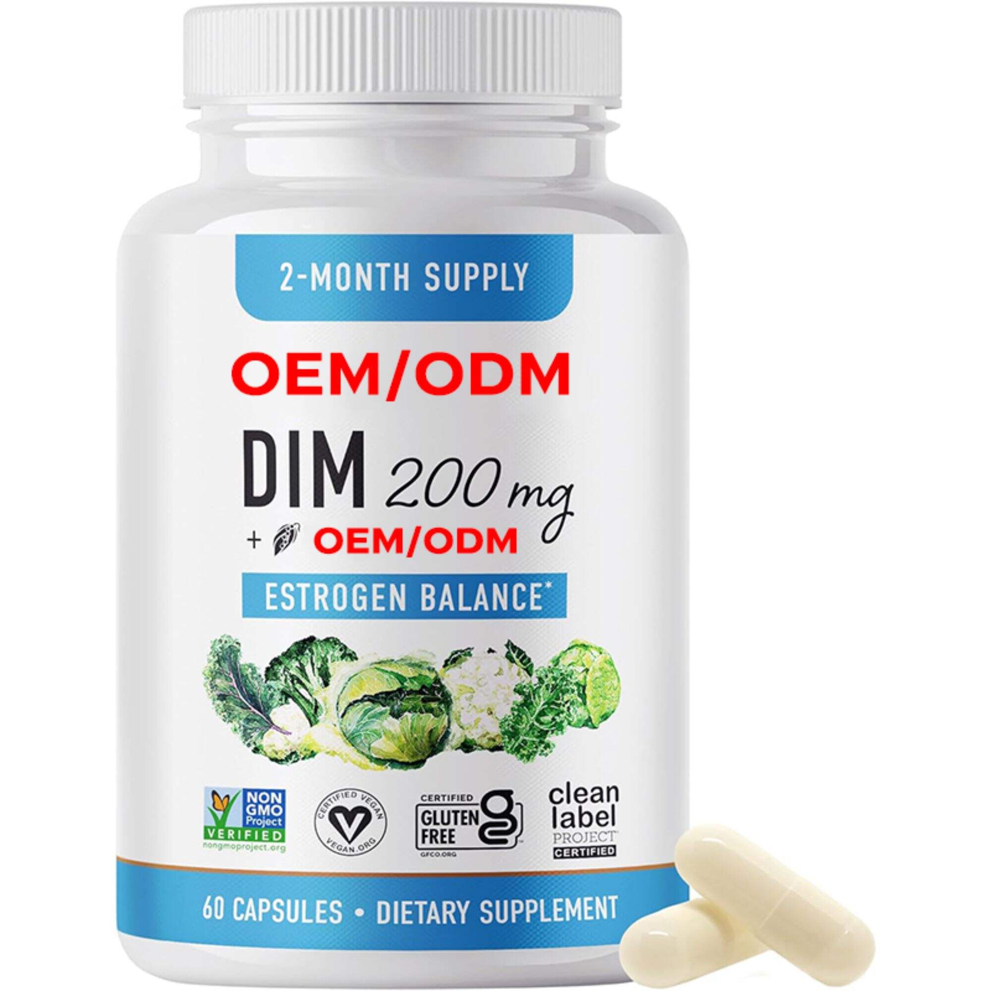 Estrogen Hormone Balance DIM Supplement 200 mg for Women Men Hormonal Acne Supplements, Menopause Support, Antioxidant Support Clean Label Project Certified, Vegan, Soy Free 60 Ct.