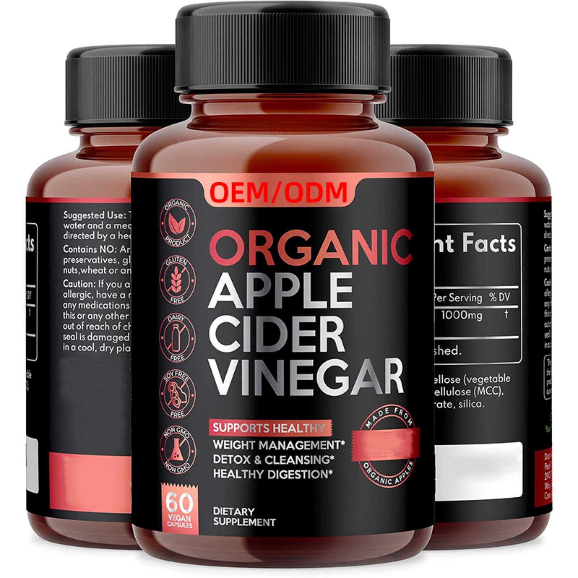 Raw Apple Cider Vinegar Capsules 100% Organic  - Natural Detox Gut Cleanse & Healthy Digestion - Tasteless & Easy to Swallow - Extra Strength ACV Pills - 1000 mg