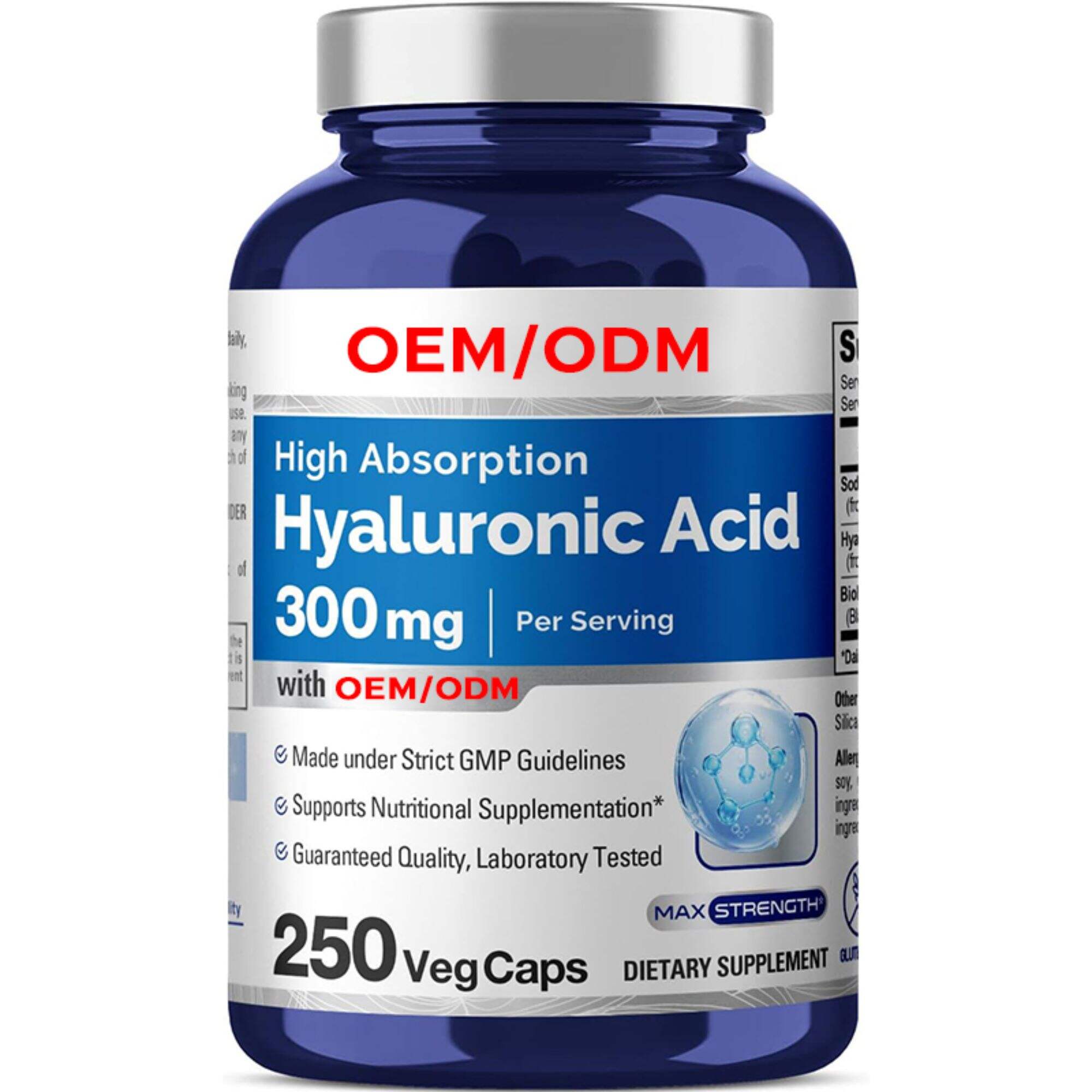 Hyaluronic Acid 300mg 250 Veggie Capsules (Non-GMO & Gluten Free)