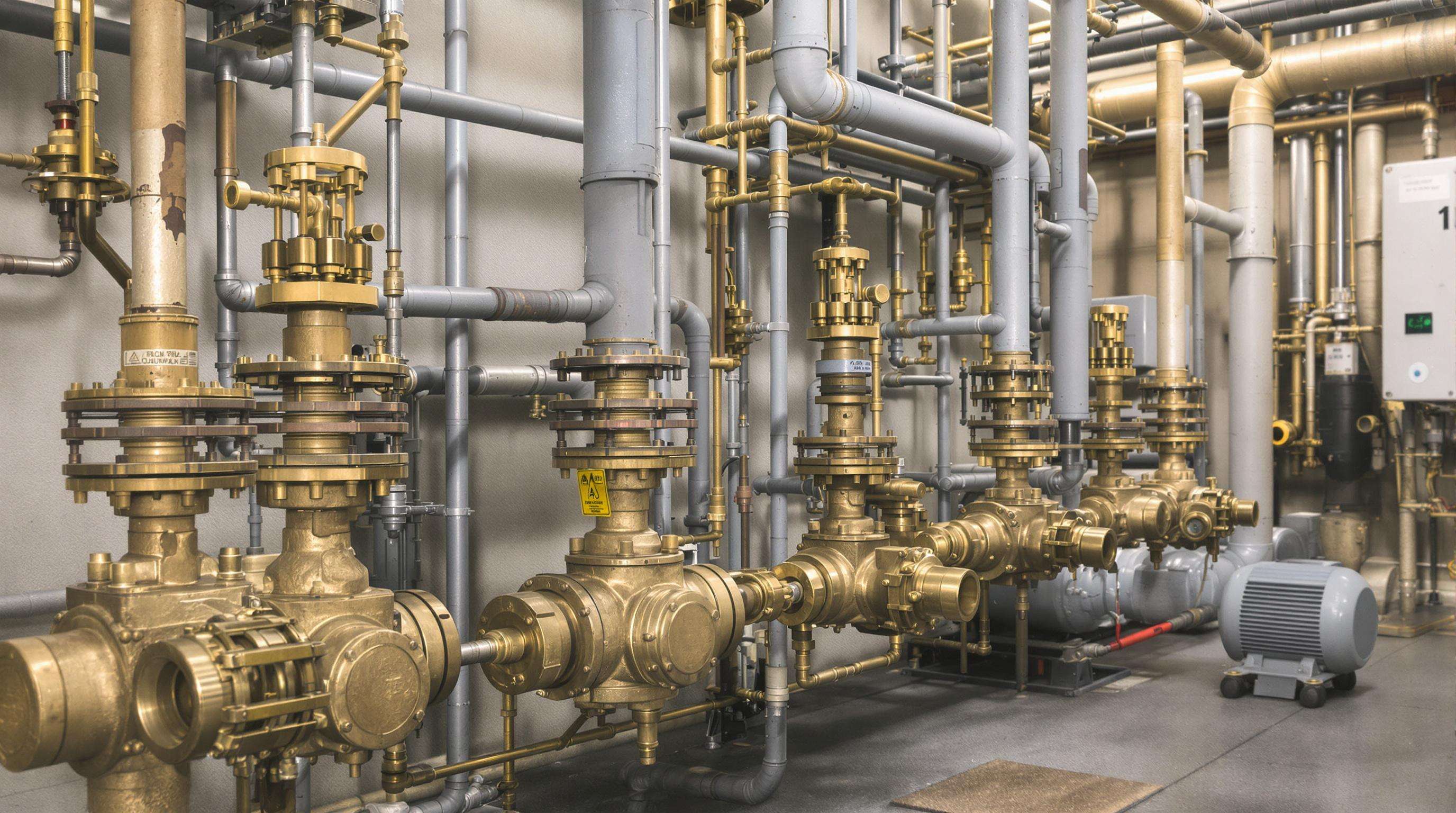 Brass ball valves installed in commercial building mechanical infrastructure