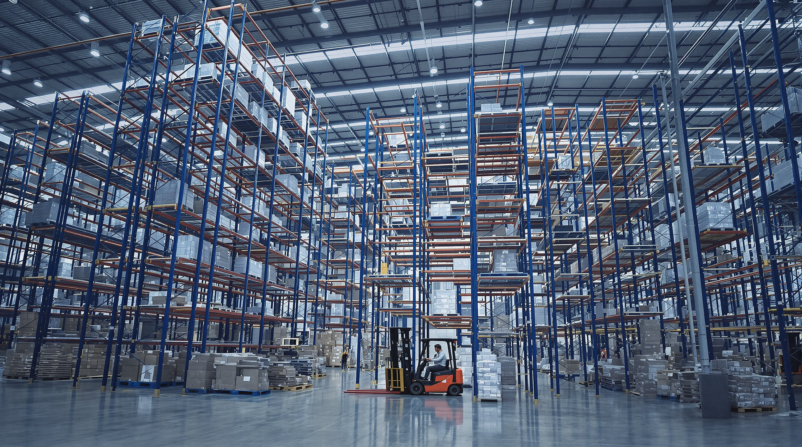 Modern prefabricated warehouse showing high-density storage and efficient space use