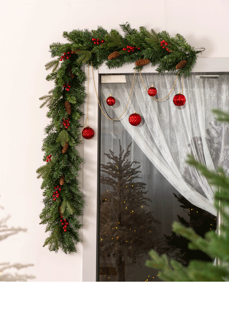 Wholesale Long Christmas Garland with Shiny Red Ball Mini Red Berry 120*20*12cm PE Material Mini Red Berry Christmas Decorations details
