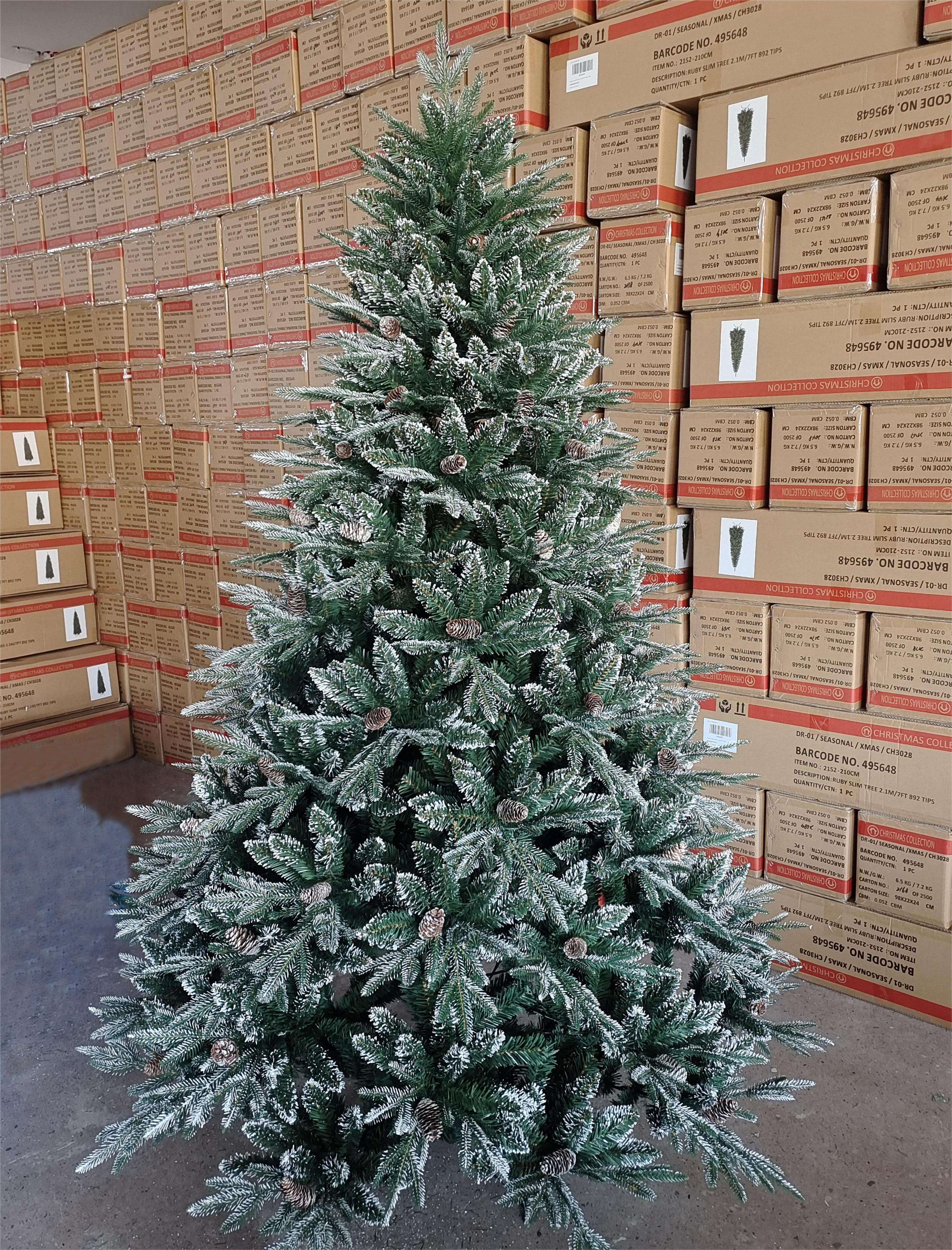 210cm Luxury Artificial Christmas Tree 7ft PE & PVC with White Glitter and Pine Cone Christmas Decorations manufacture