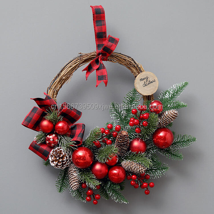 Christmas Decor Supplies Luxury 50cm Red Christmas Wreath Eco-Friendly PE & Cloth with PVC & Rattan Decorated Christmas Wreath supplier